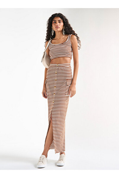 FAV Striped Pencil Skirt with Pockets and Slit