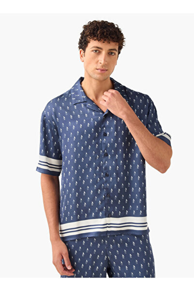 Emperor Emperor Regular Fit Printed Shirt with Camp Collar and Short Sleeves