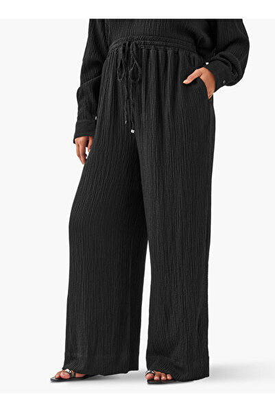 Ulla Popken Plus Size Textured Regular Fit Pants with Pockets