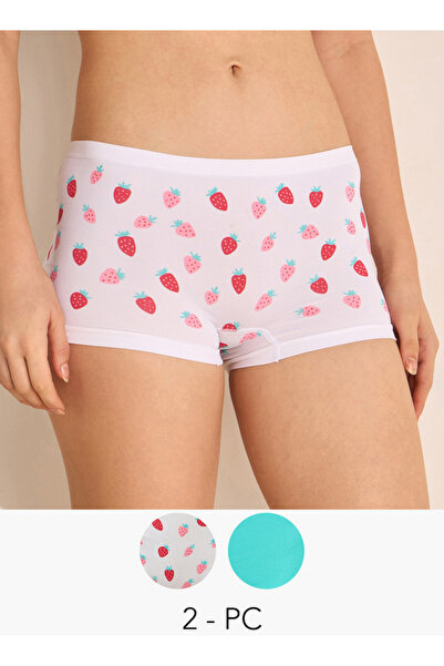 FAV مجموعة من قطعتين - سراويل داخلية قصيرة متنوعة بحزام خصر مطاطي