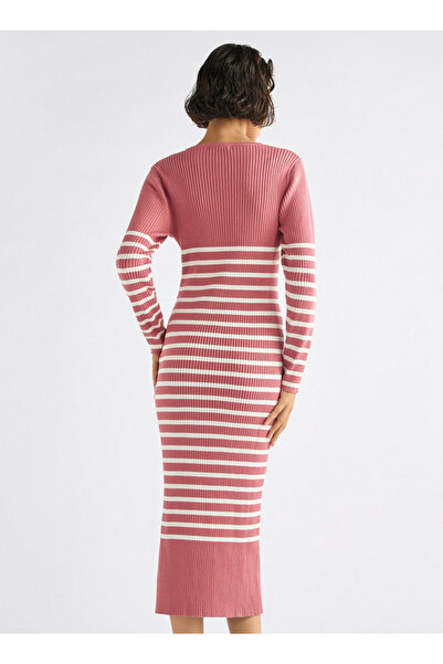 FAV Striped V-neck Dress with Long Sleeves