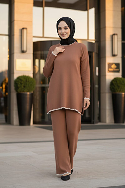 N.S NEVA STYLE Biscuit Hijab Knitwear Double Set 50174Bs