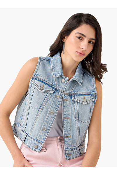 Lee Cooper Denim Sleeveless Gilet with Collar and Pockets