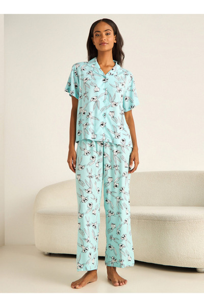 FAV طقم بيجاما (قميص وبنطال بأزرار) من الفيسكوز