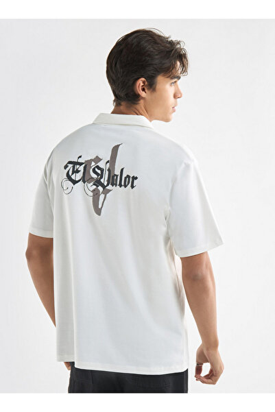 FAV Typographic Print Polo T-shirt with Short Sleeves and Zip Closure