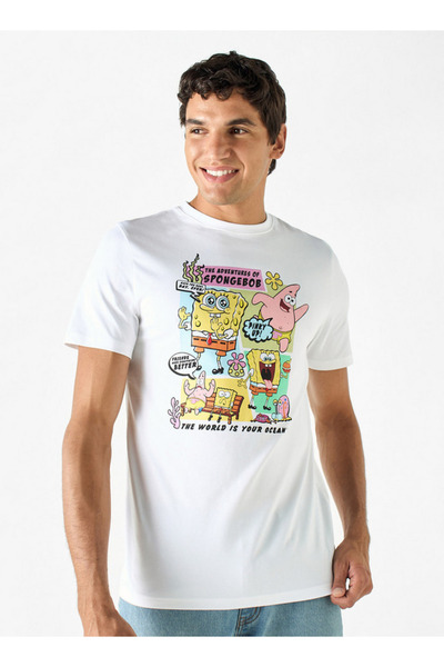 SP Characters SpongeBob Print T-shirt with Crew Neck and Short Sleeves