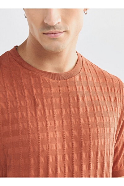 FAV Textured Crew Neck T-shirt with Short Sleeves