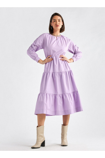FAV Solid Tiered Dress with Puff Sleeves