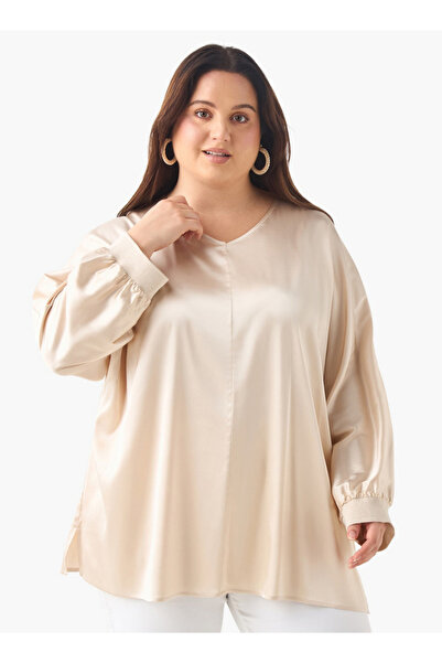 Ulla Popken 34 SLEEVE SATIN V NECK BLOUSE