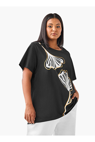 Ulla Popken تي شيرت Ulla Popken بطبعة أوراق الشجر مقاس كبير