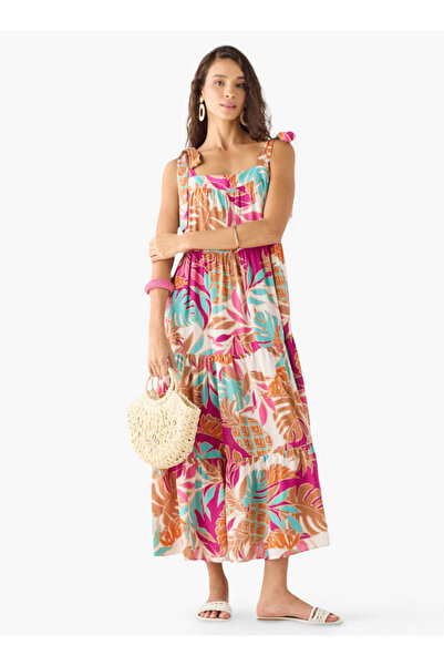 FAV فساتين ماكسي بدون أكمام بطبعة أوراق الشجر