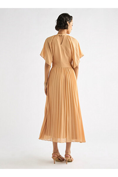 FAV Pleated Maxi Dress with Ruffle Sleeves