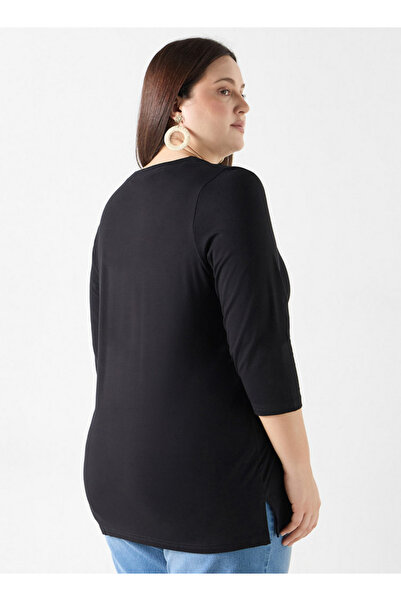 Ulla Popken Plus Size V-neck 3/4 Sleeves T-shirt