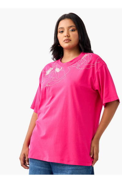 Ulla Popken Plus Size Embellished T-shirt With Short Sleeves