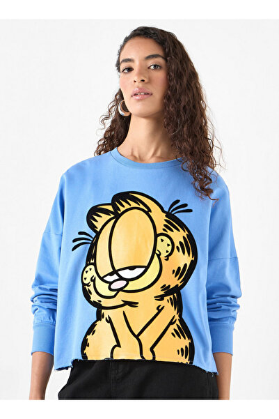 SP Characters Garfield Print Sweatshirt with Crew Neck and Long Sleeves