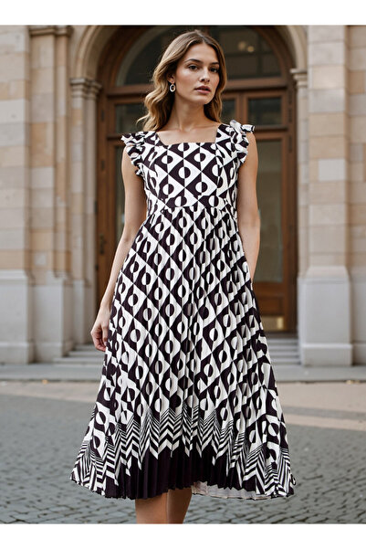 FAV فستان ميدي مطوي بأكمام مكشكشة