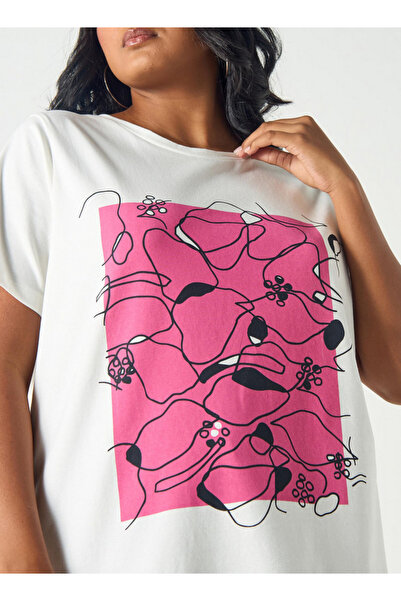 Ulla Popken Plus Size Graphic Print Crew Neck T-shirt With Short Sleeves