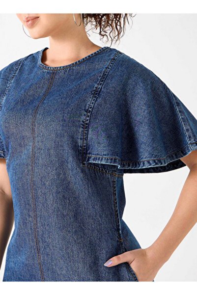 Lee Cooper Denim A-line Dress With Round Neck And Pocket