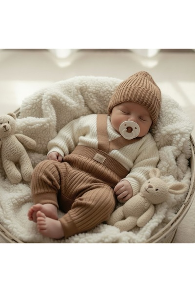 Triko Sweater Salopet Beret 3 Piece Set