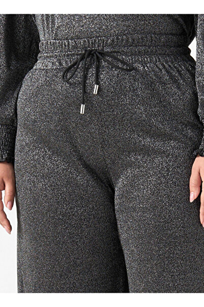 Ulla Popken Plus Size Ulla Popken Textured Pants with Drawstring Closure