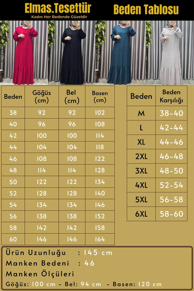 Elmas Tesettür Γυναικεία Ρούχα Χιτζάμπ Μεγάλου Μεγέθους Φόρεμα με ίσιο βολάν