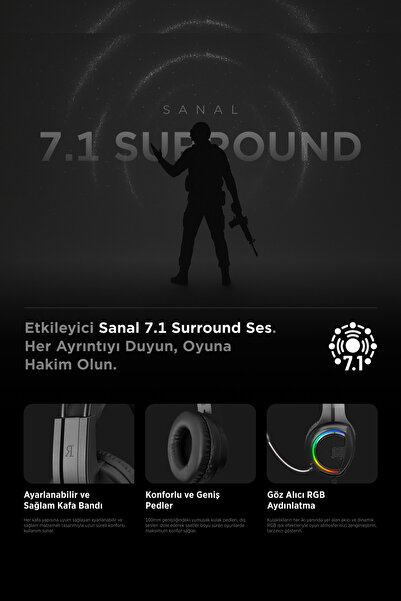 biogame Ranger 7.1 Usb Rgb Led Mikrofonlu Oyuncu Kulaklığı Gaming Kulaklık Oyuncu Kulaklığı Pc-ps3-ps4