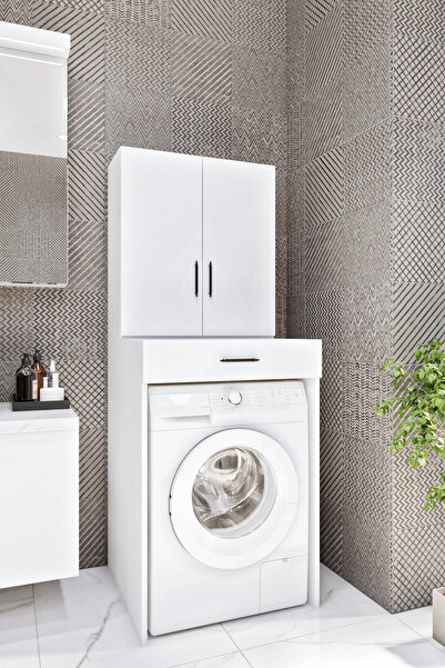Ases Mobilya Esl0240 Çamaşır Makinesi Dolabı Banyo Çok Amaçlı Dolap 2 Kapaklı...