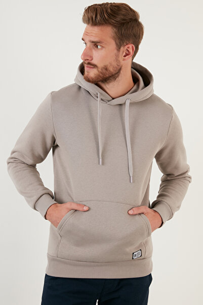 Buratti Ανδρικό φούτερ με κουκούλα κανονικής εφαρμογής, με τσέπη καγκουρό, μαλακό εσωτερικό με χνούδι, ανδρικό φούτερ SWEAT 5905281