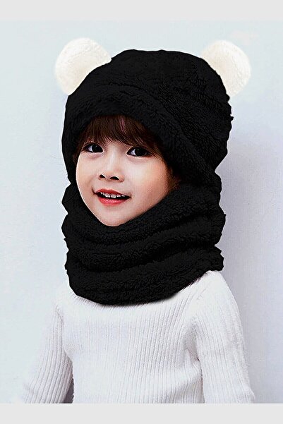 Nurnivus 2-4 Years Old Cute Panda Eared Children's Hooded Plush Beanie Welsoft Windproof Neck Collar Beanie