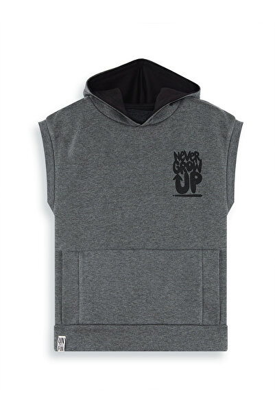 Denokids Boy's Hooded Sleeveless Gray Sweatshirt