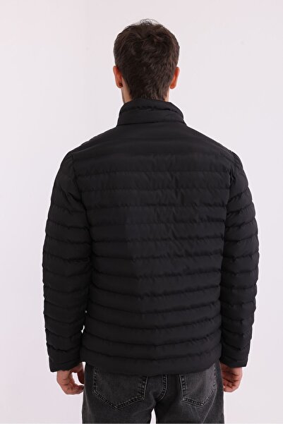 D1fference Pánská přenosná taška Větruodolný stojánek s límcem plněný vlákny odlehčený černý kabát