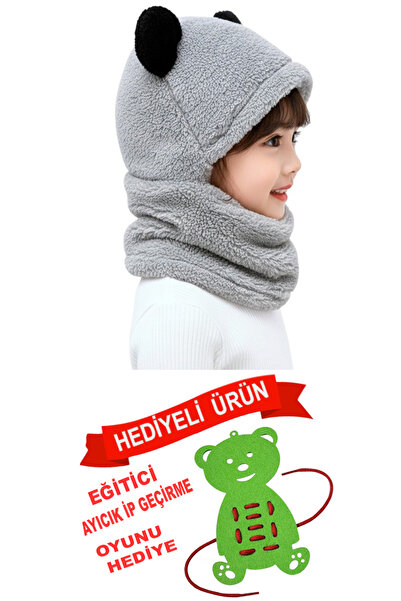 Nurnivus Cute Panda Patterned Plush Beanie for 3-6 Year Old Children - with Ears, Hoodie and Windproof