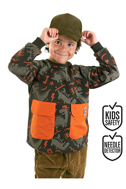 Denokids Кафяв суитшърт за скейтборд с динозавърска тематика