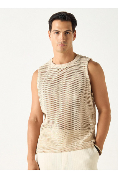 Iconic Textured Sleeveless T-shirt with Crew Neck