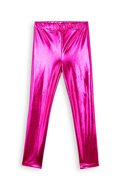 Denokids Girl's Dark Pink Metallic Shiny Leggings