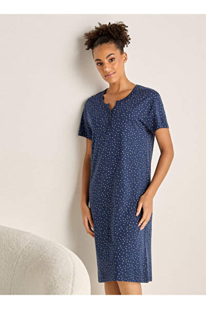 FAV قميص نوم قطني مطبوع برقبة دائرية وأكمام قصيرة