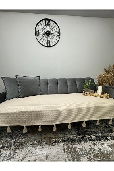 Doğa Püsküllü Şal Model Koltuk Örtüsü Bej