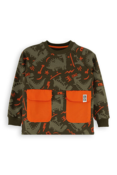 Denokids Кафяв суитшърт за скейтборд с динозавърска тематика