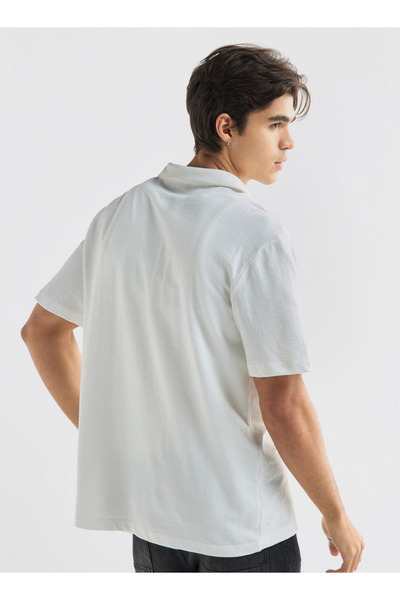 FAV Textured Camp Collar Shirt with Short Sleeves