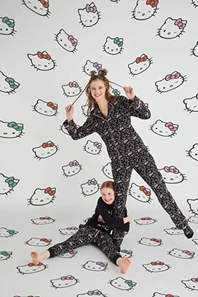 Hello Kitty Σετ πιτζάμες για κορίτσια μαύρο μακρυμάνικο βαμβακερό