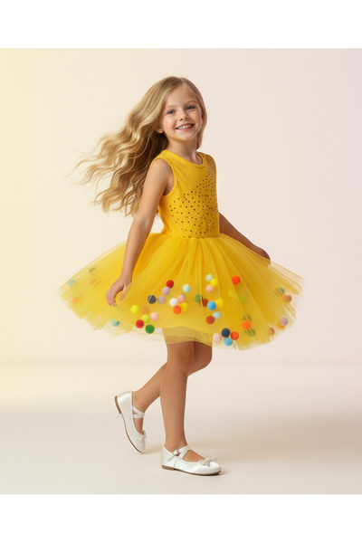 By Piera 09287 Παιδικό φόρεμα Model Pompom