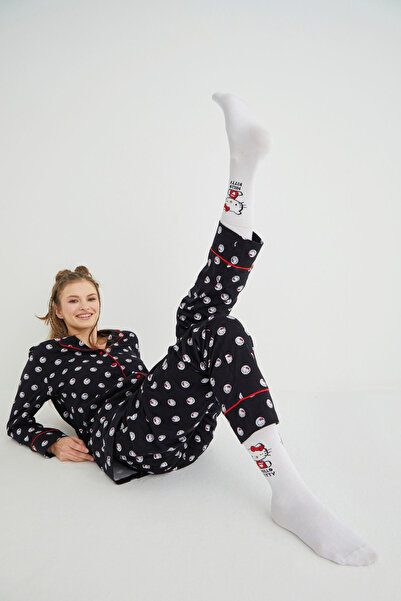 Hello Kitty Lisanslı Düğmeli Uzun Kol Pijama Takım Roz-63