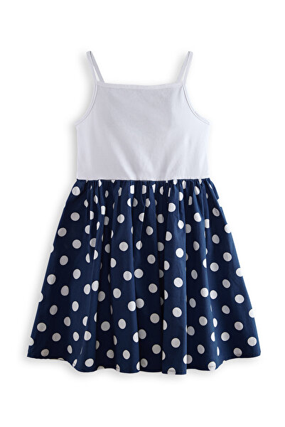 Denokids Lily Girl's Polka Dot Navy Blue Dress