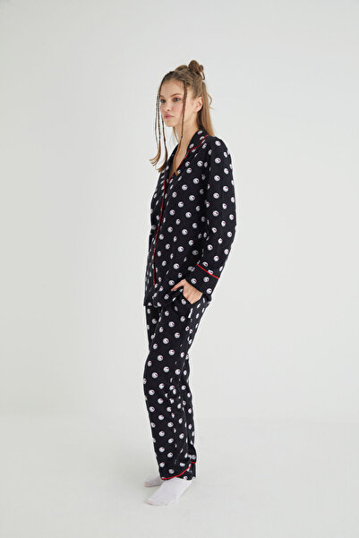 Hello Kitty Lisanslı Düğmeli Uzun Kol Pijama Takım Roz-63