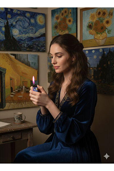 ASYA GIFTS Sevgililer Günü Hediyesi Yıldızlı Geceler Van Gogh Jet Pembe Yanan...