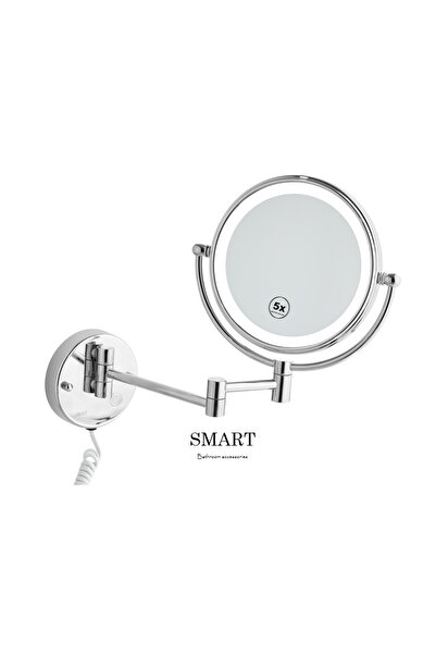 Smart Banyo 5X LED'li Elektirkli Makyaj Aynesi 5X Büyüteçli Duvara Monte - Krom