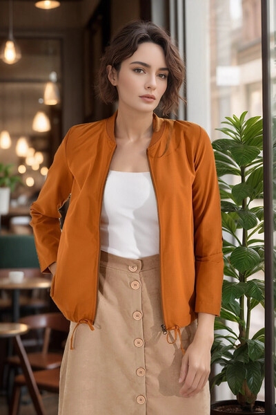 Cotton Mood 20022364 Slim Gabardine Skirt Lace-Up College Coat Cinnamon