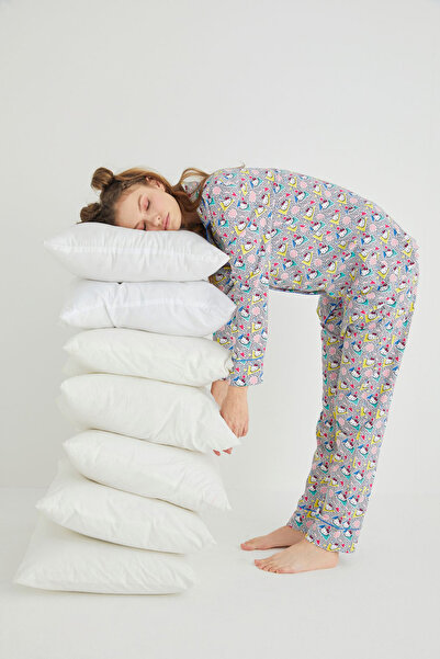 Hello Kitty Lisanslı Düğmeli Uzun Kol Pijama Takım Roz-56