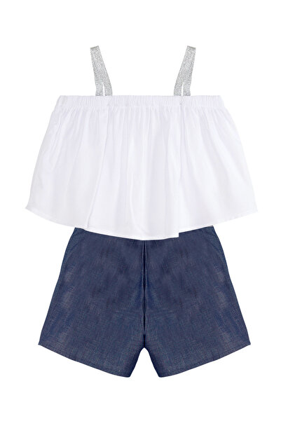 Denokids Літній костюм для дівчинки з принтом єдинорога Кольорова блузка та джинсовий сорт