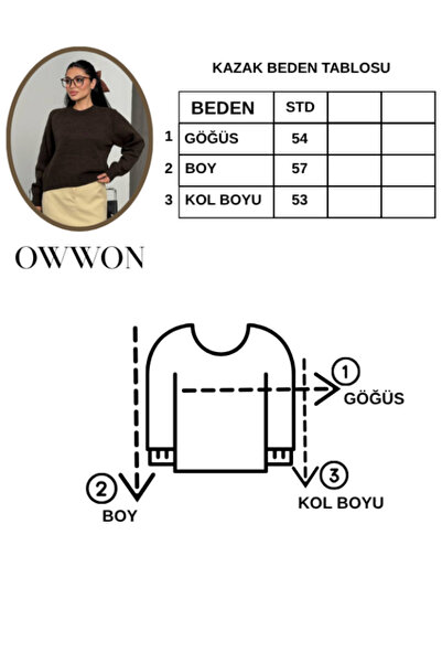 owwon Pulover cu mânecă lungă Bitter Brown guler rotund pentru femei